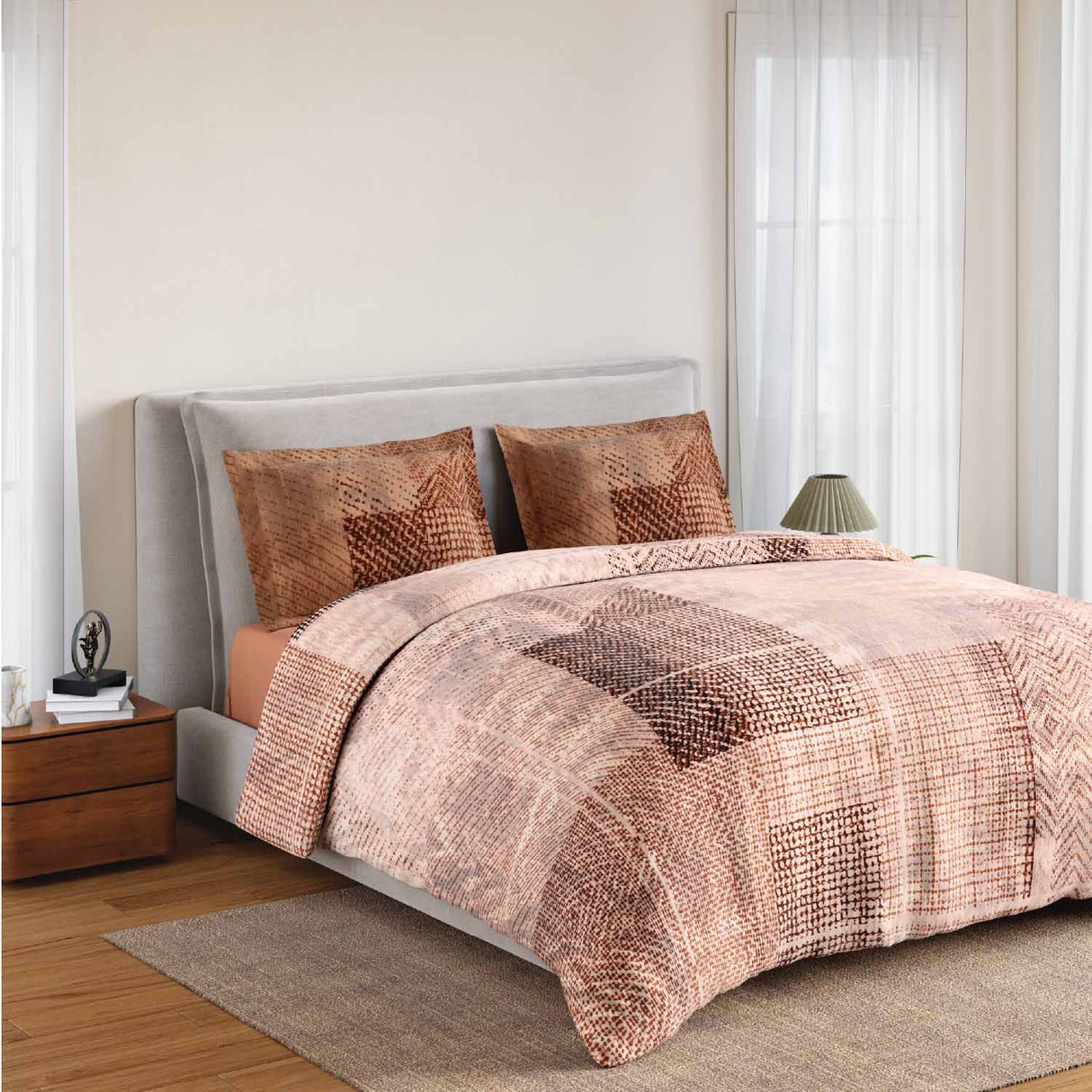 Spaces Rio Geoform 100% Cotton 132 TC Percale Geometric Double Bedsheet with 2 Pillow Covers - 228 x 274 cm, Brown