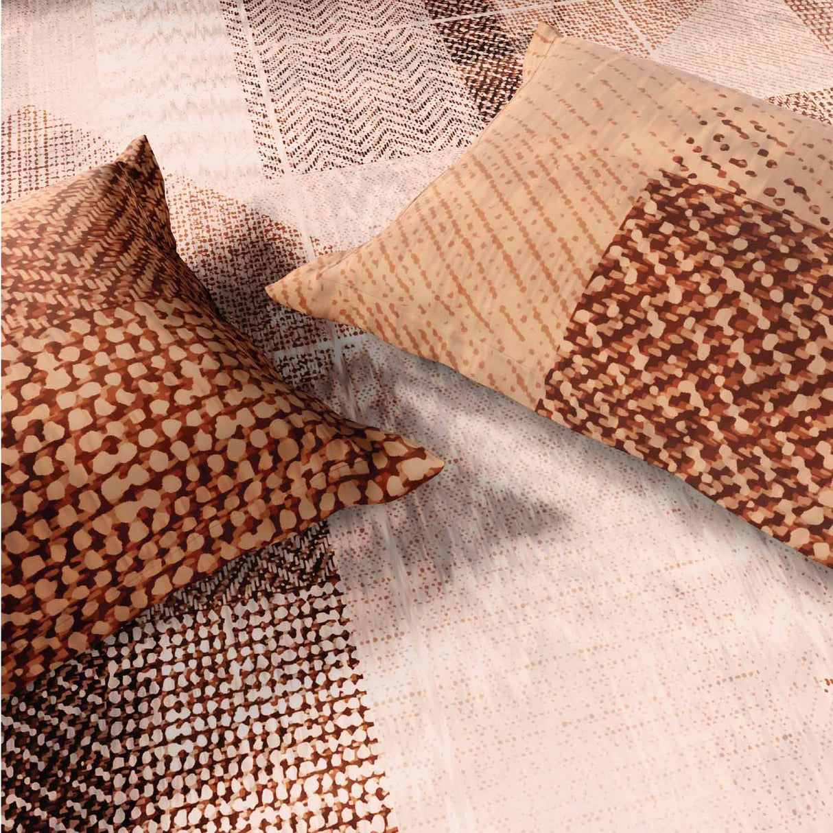 Spaces Rio Geoform 100% Cotton 132 TC Percale Geometric Double Bedsheet with 2 Pillow Covers - 228 x 274 cm, Brown