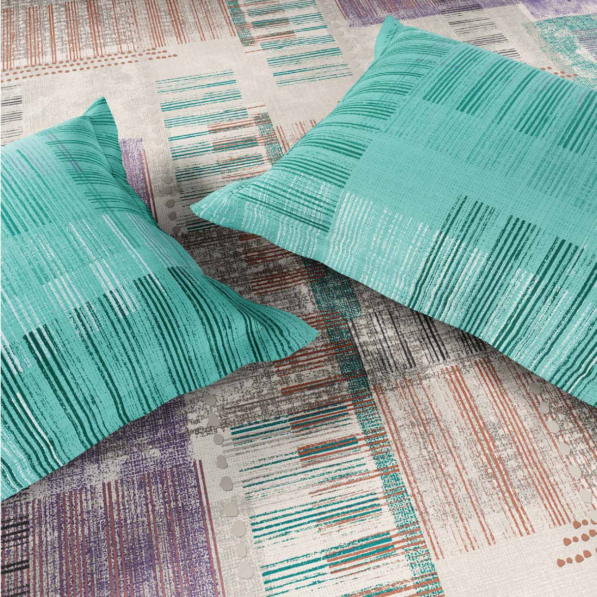 Spaces Rio Geoform 100% Cotton 132 TC Percale Geometric Double Bedsheet with 2 Pillow Covers - 228 x 274 cm, Violet