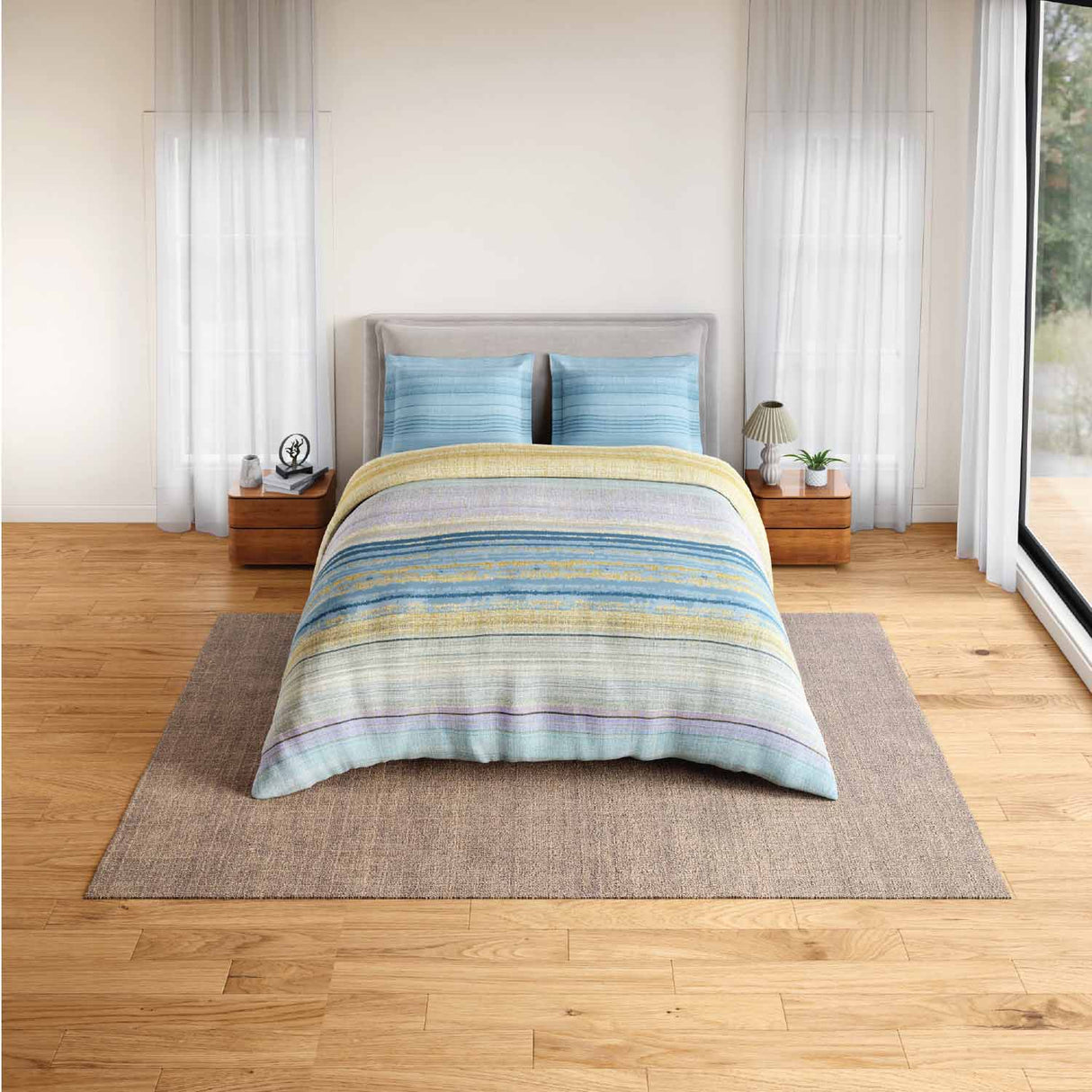 Spaces Rio Geoform 100% Cotton 132 TC Percale Geometric Double Bedsheet with 2 Pillow Covers - 228 x 274 cm, Blue
