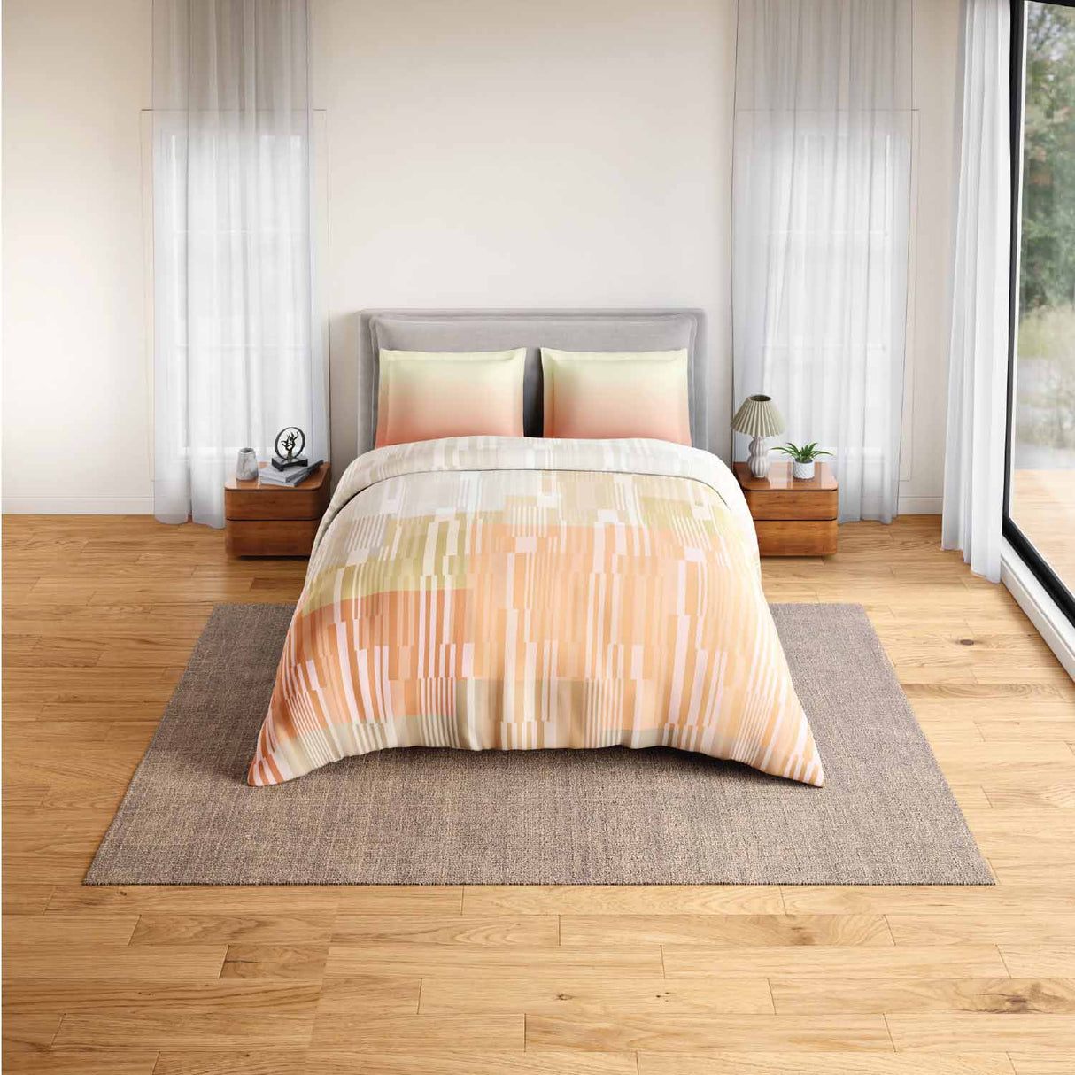 Spaces Rio Geoform 100% Cotton 132 TC Percale Geometric Double Bedsheet with 2 Pillow Covers - 228 x 274 cm, Cream