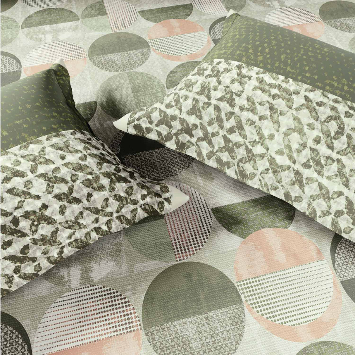 Spaces Rio Geoform 100% Cotton 132 TC Percale Geometric Double Bedsheet with 2 Pillow Covers - 228 x 274 cm, Dark Green