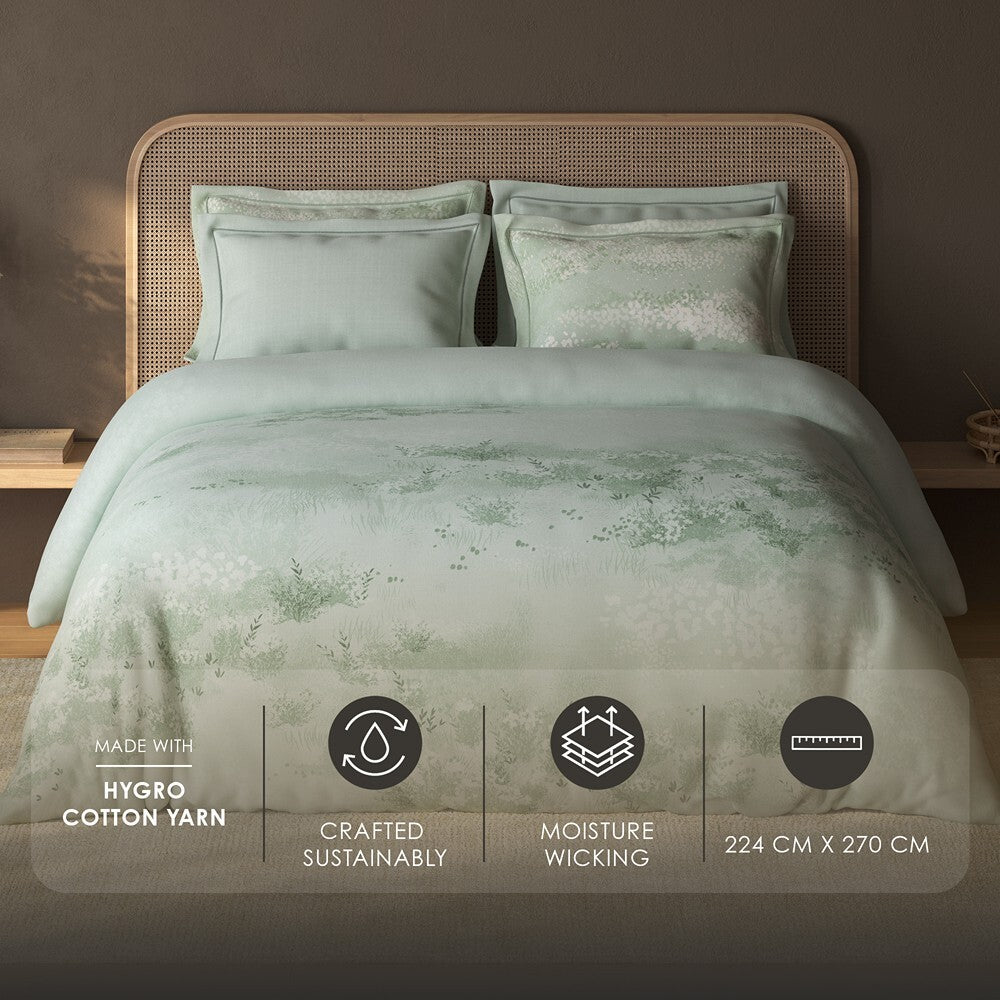Spaces Sierra Floral 100% Hygro Cotton 210 TC Large Bedsheet with 4 Pillow Covers - 108 x 108 Inches, Light Aqua