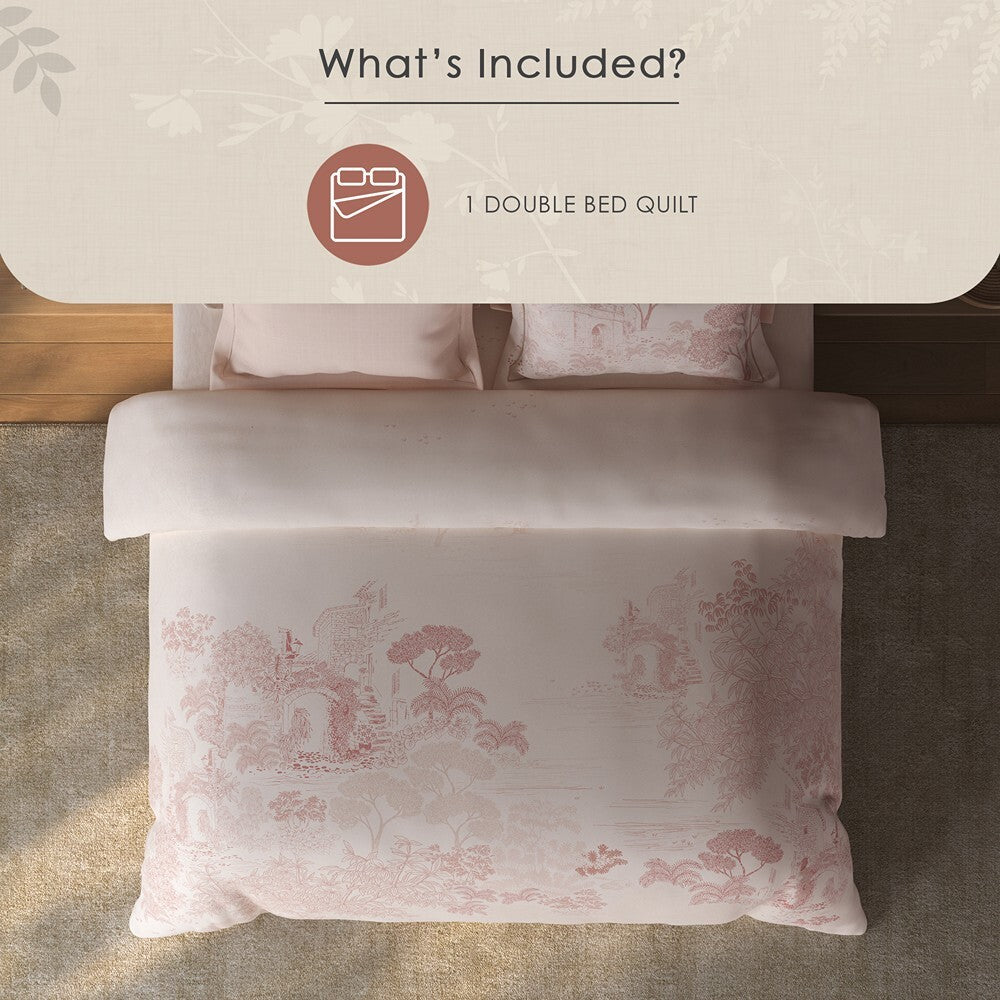 Spaces Sierra Floral 100% Hygro Cotton 210 TC Large Bedsheet with 4 Pillow Covers - 108 x 108 Inches, Light Blush