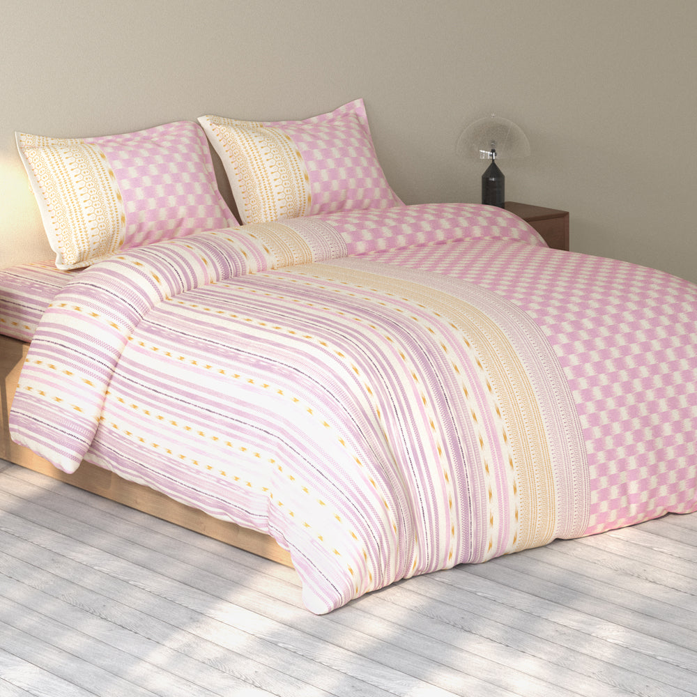Spaces Rio 100% Cotton Ornate Double Bedsheet with 2 Pillow Covers - 90 x 108 Inches, Pink