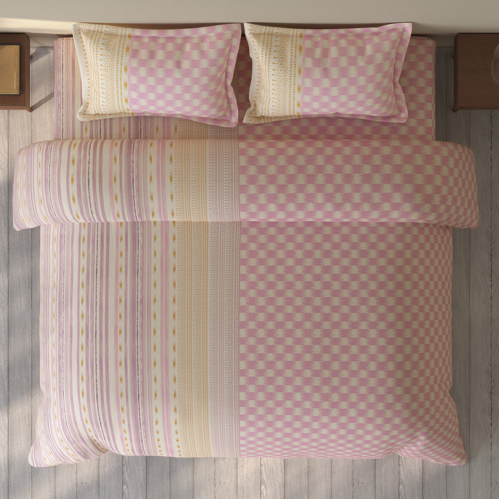 Spaces Rio 100% Cotton Ornate Double Bedsheet with 2 Pillow Covers - 90 x 108 Inches, Pink