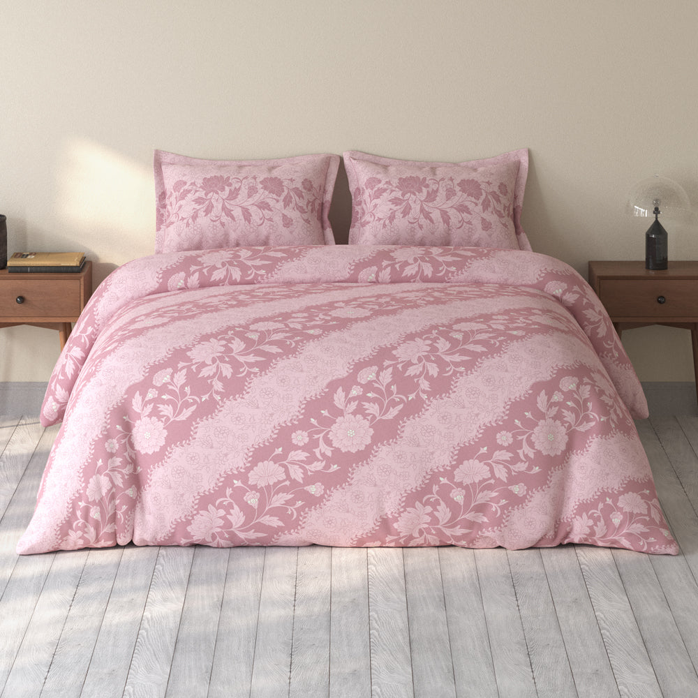 Spaces Rio 100% Cotton Floral Double Bedsheet with 2 Pillow Covers - 90 x 108 Inches, Blush