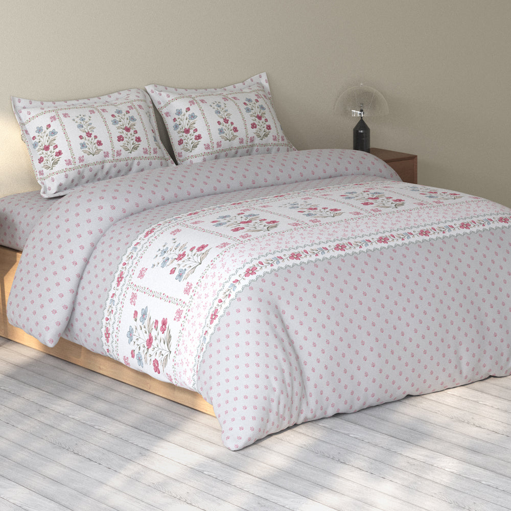 Spaces Rio 100% Cotton Floral Double Bedsheet with 2 Pillow Covers - 90 x 108 Inches, Grey