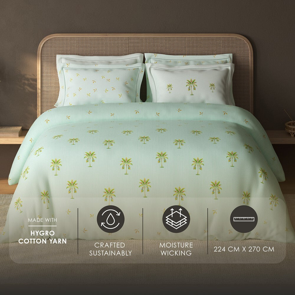 Spaces Sierra Floral 100% Hygro Cotton 210 TC Large Bedsheet with 4 Pillow Covers - 108 x 108 Inches, Light Aqua
