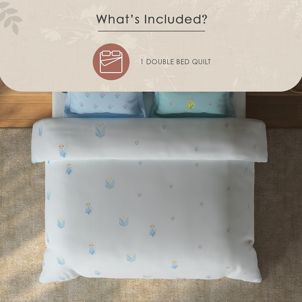 Spaces Sierra Floral 100% Hygro Cotton 210 TC Large Bedsheet with 4 Pillow Covers - 108 x 108 Inches, White
