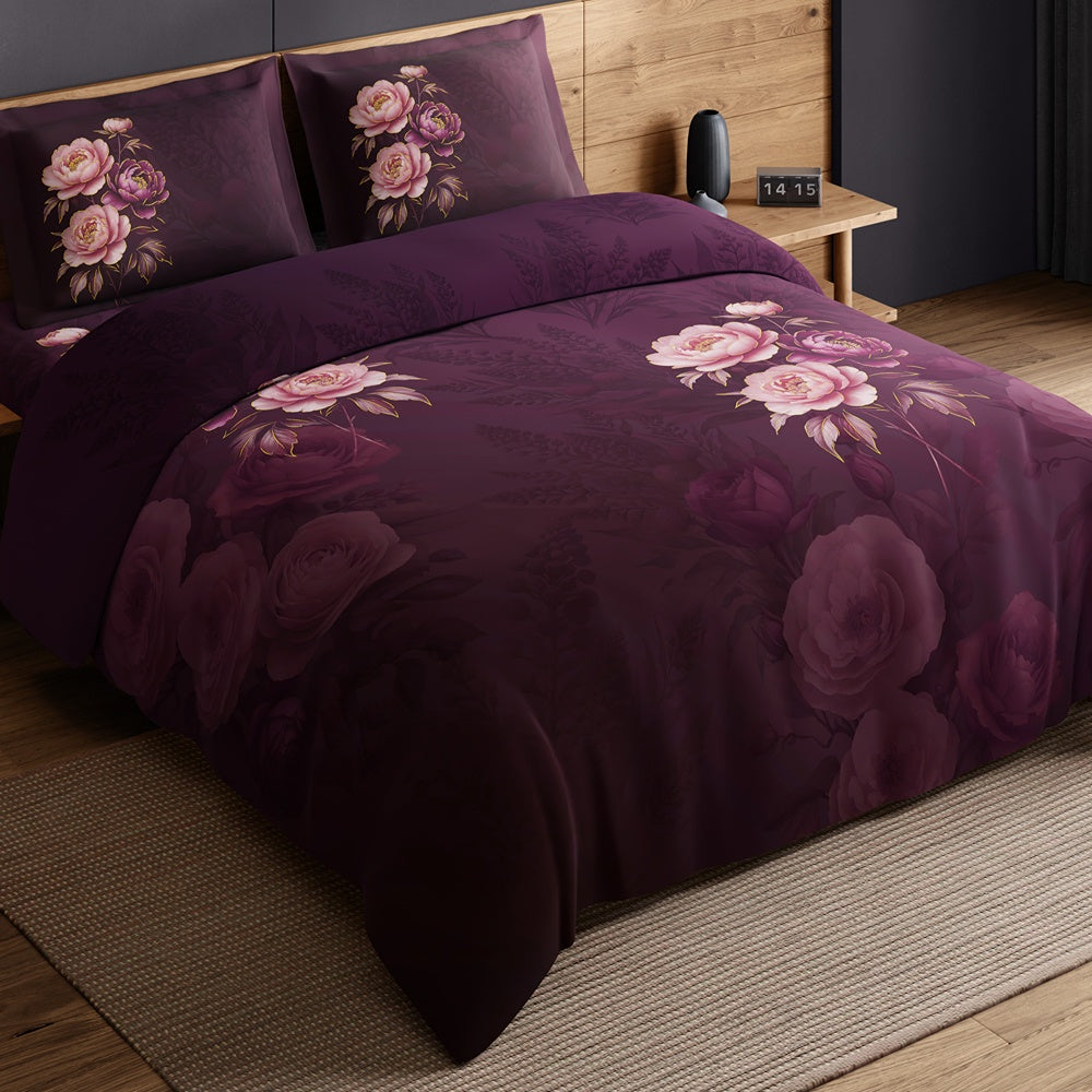 Spaces Avaris 100% Cotton 210 TC Floral Large Bedsheet with 2 Pillow Covers - 108 x 108 Inches, Dark Pink