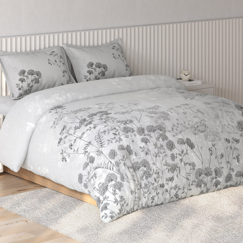 Spaces Vortex Floral 100% Cotton Crafted Comfort Large Bedsheet with 2 Pillow Covers - 108 x 108 Inches, Light Grey
