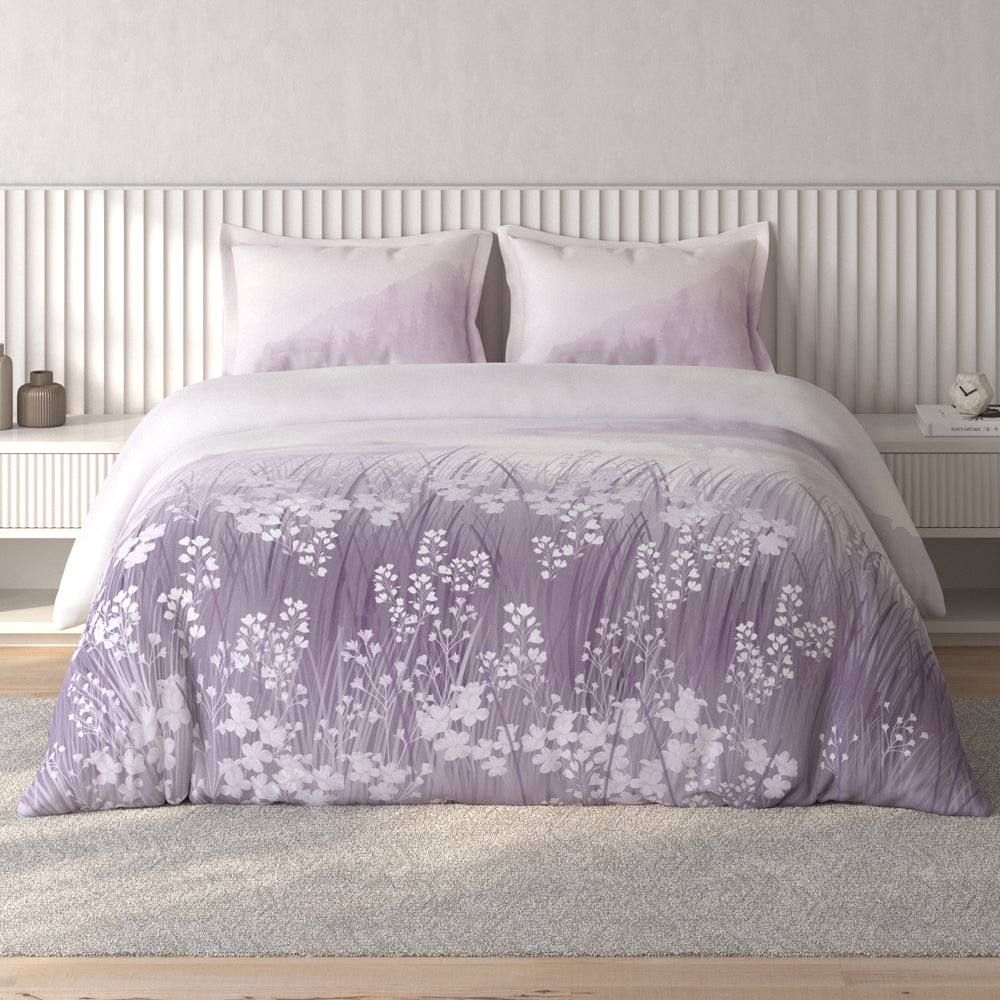 Spaces Vortex Floral 100% Cotton Crafted Comfort Large Bedsheet with 2 Pillow Covers - 108 x 108 Inches, Light Violet