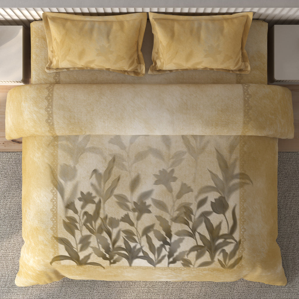 Spaces Vortex Floral 100% Cotton Crafted Comfort Large Bedsheet with 2 Pillow Covers - 108 x 108 Inches, Yellow