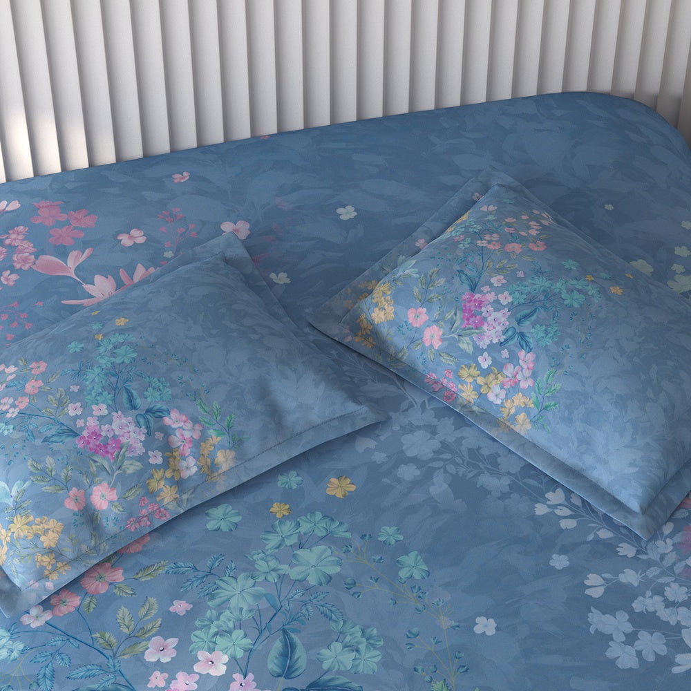 Spaces Vortex Floral 100% Cotton Crafted Comfort Large Bedsheet with 2 Pillow Covers - 108 x 108 Inches, Light Blue