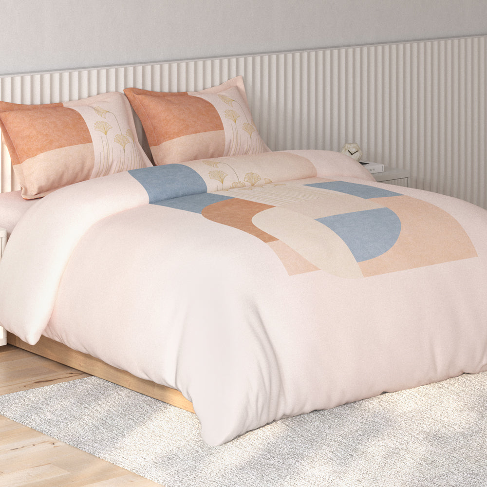 Spaces Vortex Geometric 100% Cotton Crafted Comfort Large Bedsheet with 2 Pillow Covers - 108 x 108 Inches, Light Pink