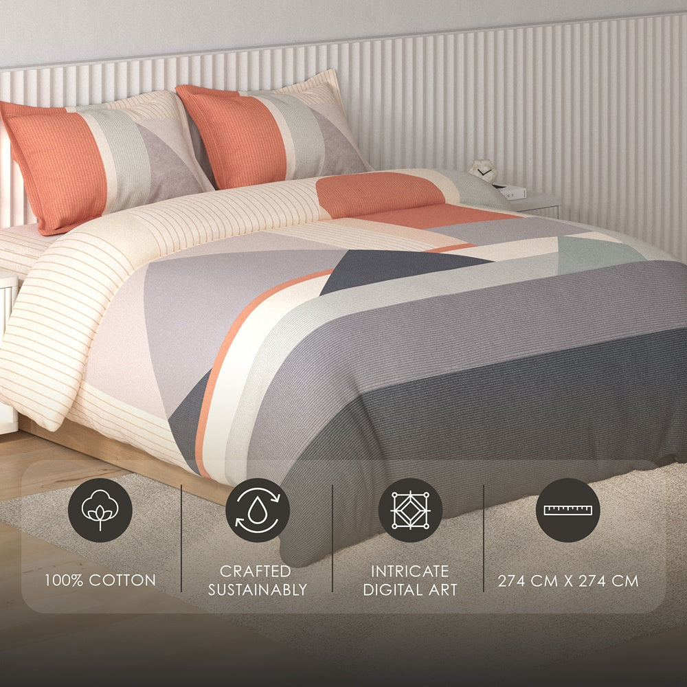 Spaces Vortex Geometric 100% Cotton Crafted Comfort Large Bedsheet with 2 Pillow Covers - 108 x 108 Inches, Blush