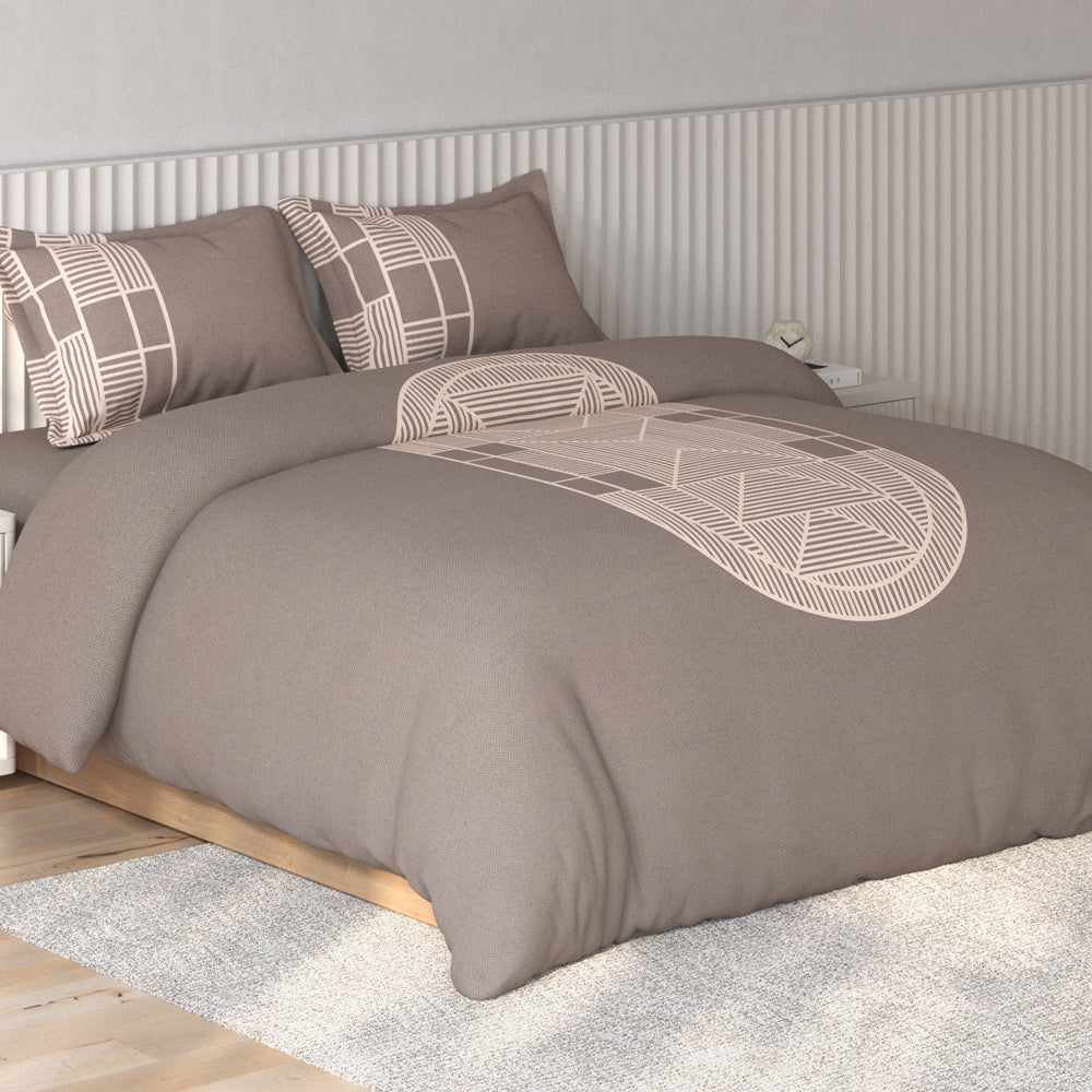Spaces Vortex Geometric 100% Cotton Crafted Comfort Large Bedsheet with 2 Pillow Covers - 108 x 108 Inches, Brown