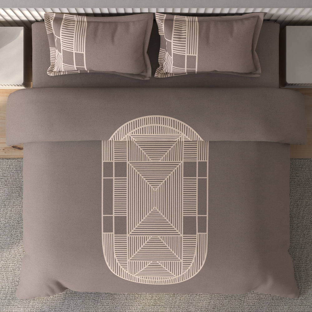 Spaces Vortex Geometric 100% Cotton Crafted Comfort Large Bedsheet with 2 Pillow Covers - 108 x 108 Inches, Brown