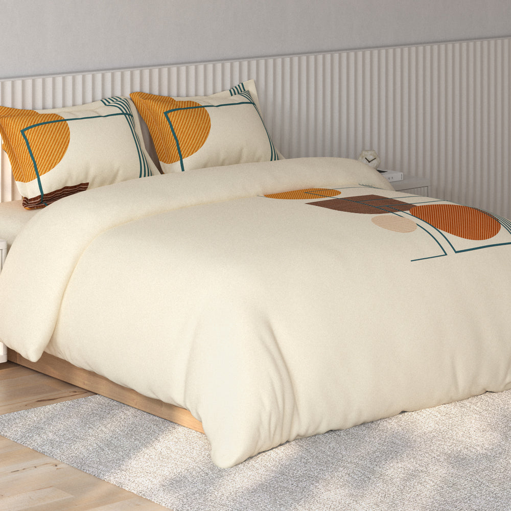 Spaces Vortex Geometric 100% Cotton Crafted Comfort Large Bedsheet with 2 Pillow Covers - 108 x 108 Inches, Light Yellow