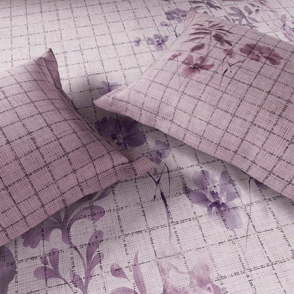 Spaces Neo Floral 100% Cotton Large Bedsheet with 2 Pillow Covers - 108 x 108 Inches, Light Blush