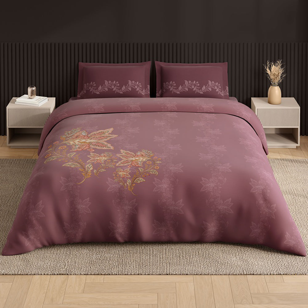 Spaces Neo Ornate 100% Cotton Large Bedsheet with 2 Pillow Covers - 108 x 108 Inches, Blush