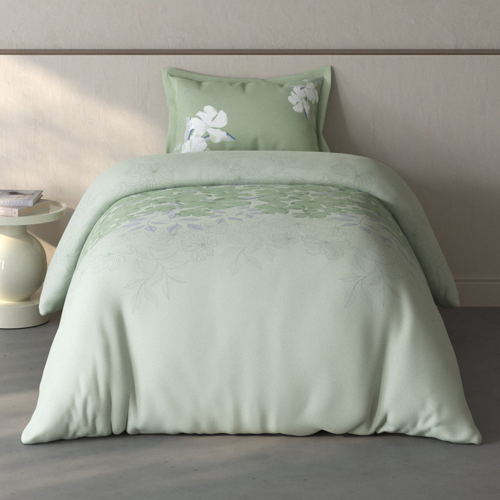 Spaces Fiora Floral 100% Cotton Single Bedsheet with 1 Pillow Covers - 59 x 89 Inches, Light Aqua