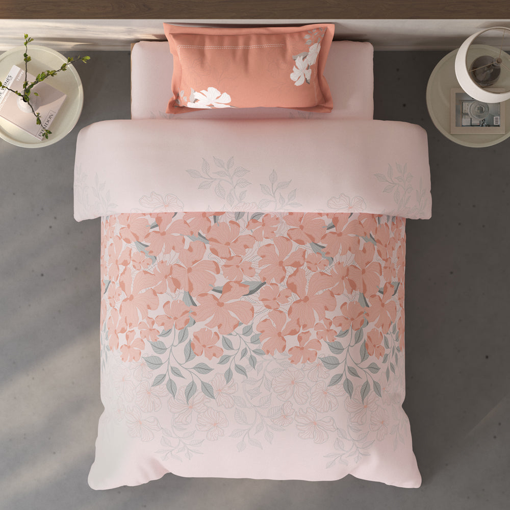 Spaces Fiora Floral 100% Cotton Single Bedsheet with 1 Pillow Covers - 59 x 89 Inches, Light Pink