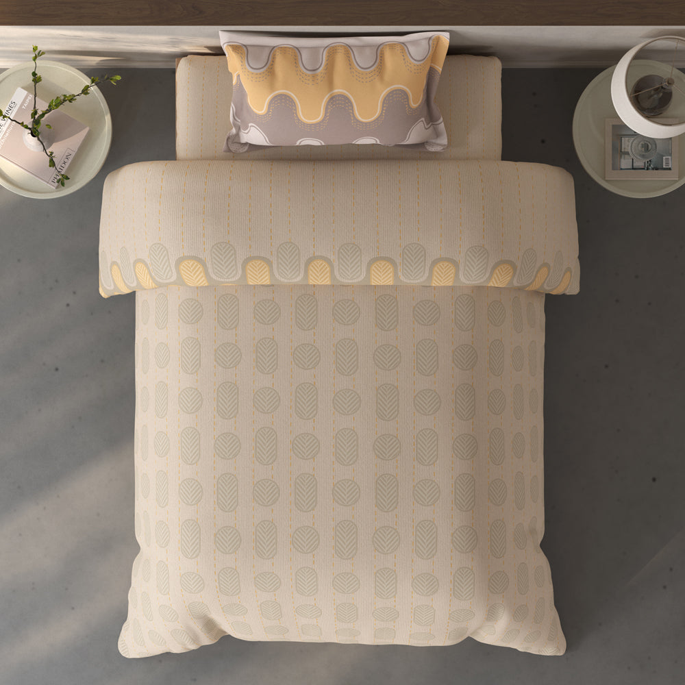 Spaces Fiora Geometric 100% Cotton Single Bedsheet with 1 Pillow Covers - 59 x 89 Inches, Beige