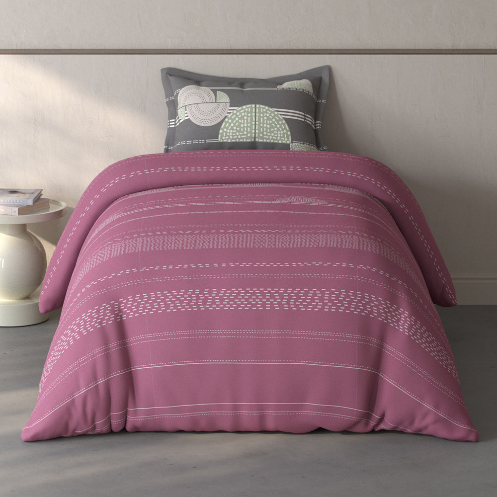 Spaces Fiora Geometric 100% Cotton Single Bedsheet with 1 Pillow Covers - 59 x 89 Inches, Dark Blush