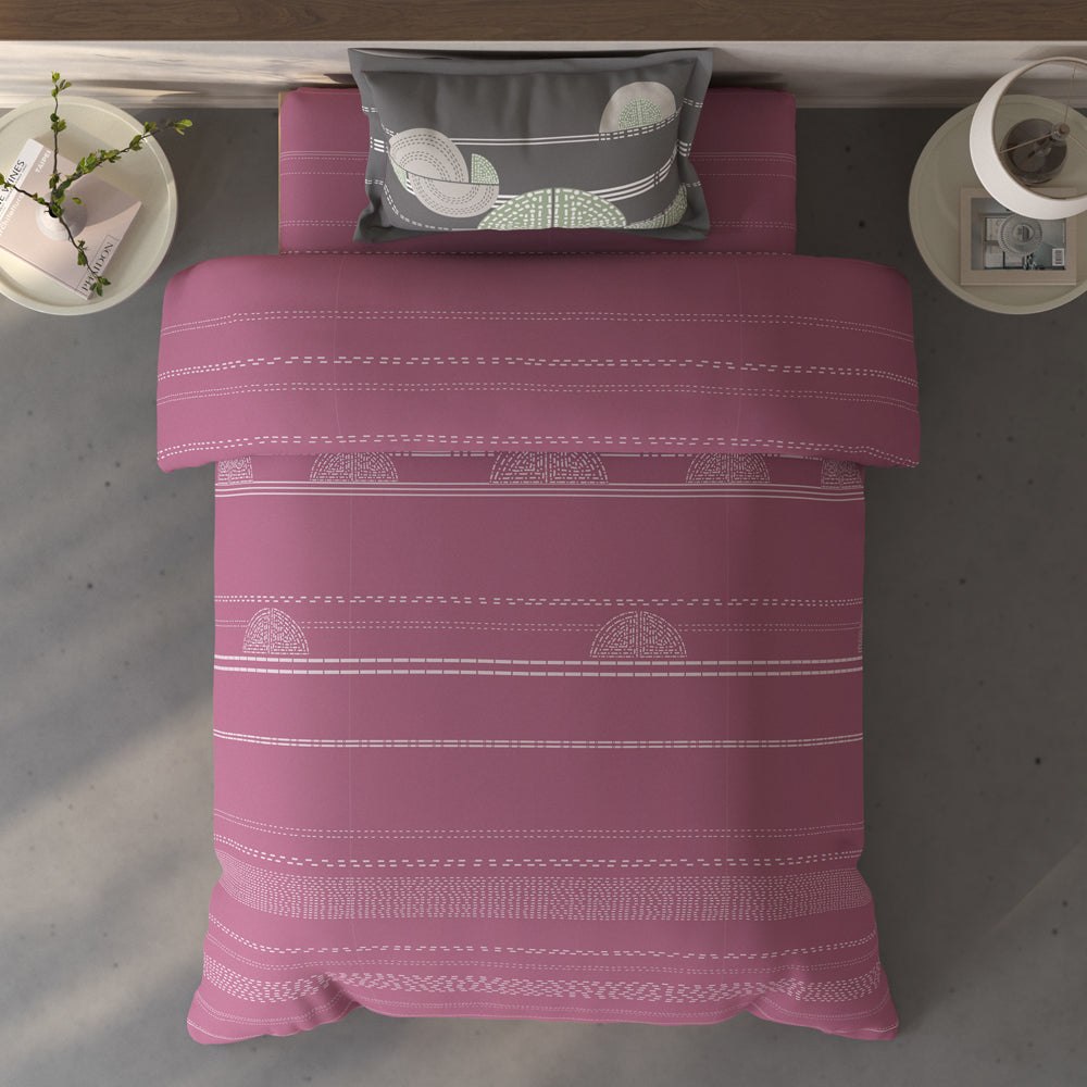 Spaces Fiora Geometric 100% Cotton Single Bedsheet with 1 Pillow Covers - 59 x 89 Inches, Dark Blush