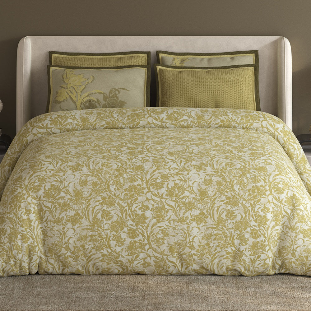 Spaces Meraki 100% Cotton 300 TC Floral Premium Large Bedsheet with 4 Pillow Covers - 108 x 108 Inches, Dark Yellow