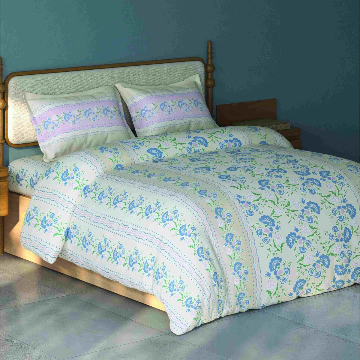 Spaces Aurum Floral Polycotton 132 TC Double Bedsheet with 2 Pillow Covers - 88 x 100 Inches, Cream