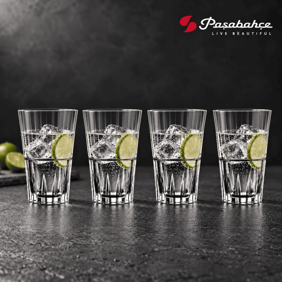 Pasabahce Crystal Sword Longdrink Tumbler Glass Set of 4 - 345 ml, Transparent