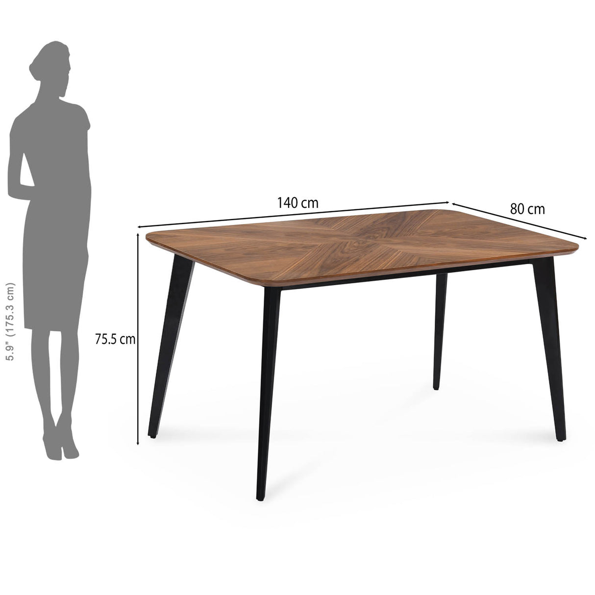 4 Seater Parquel Wooden Dining Set with Quado Base and Linzy Chairs- Walnut Brown