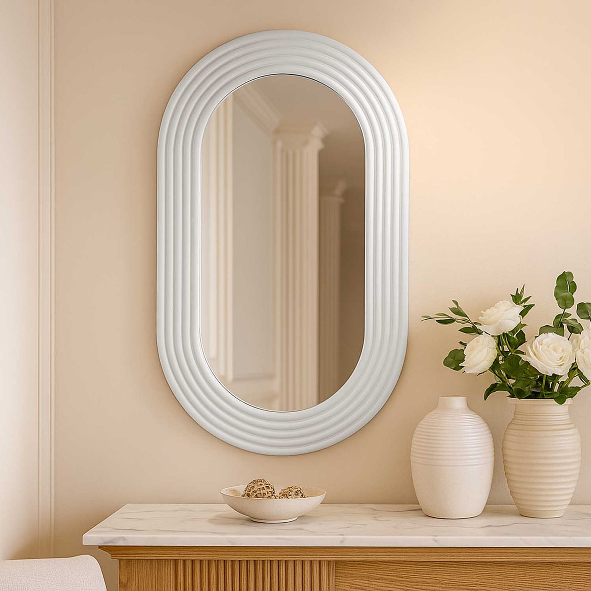 Oval Arch Wall Mirror- White