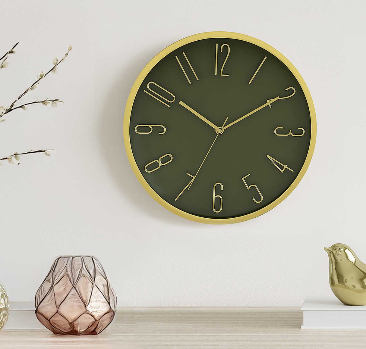 Classic Wall Clock- Gold and Green