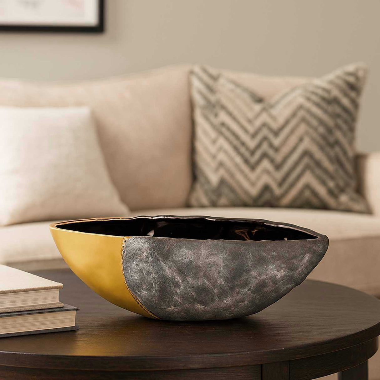 Decorative Ceramic Stone Texture Bowl- Gold and Grey