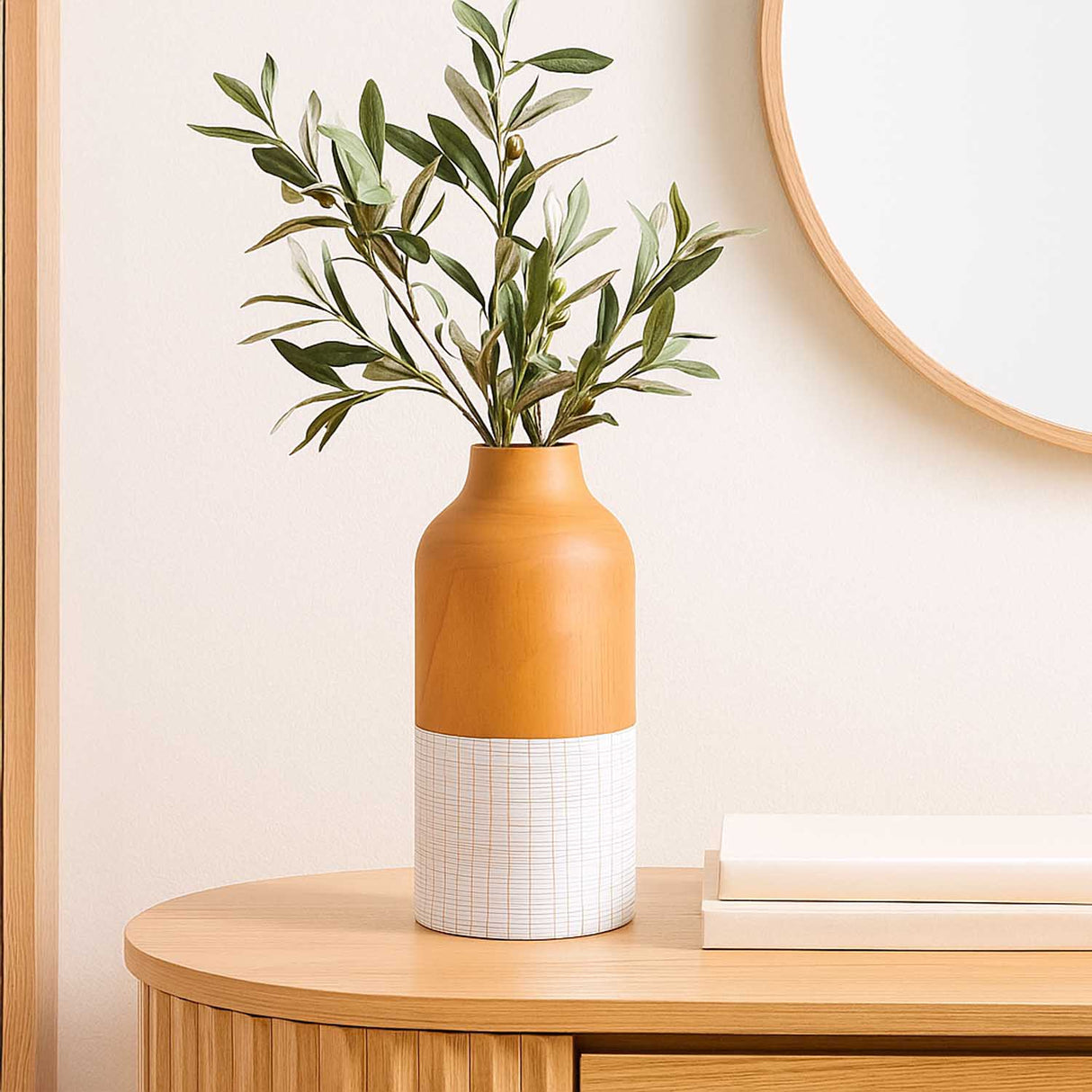 Dual Tone Wooden Table Vase Medium Size - Brown and White