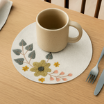 Floral Round Placemat- Beige and Green