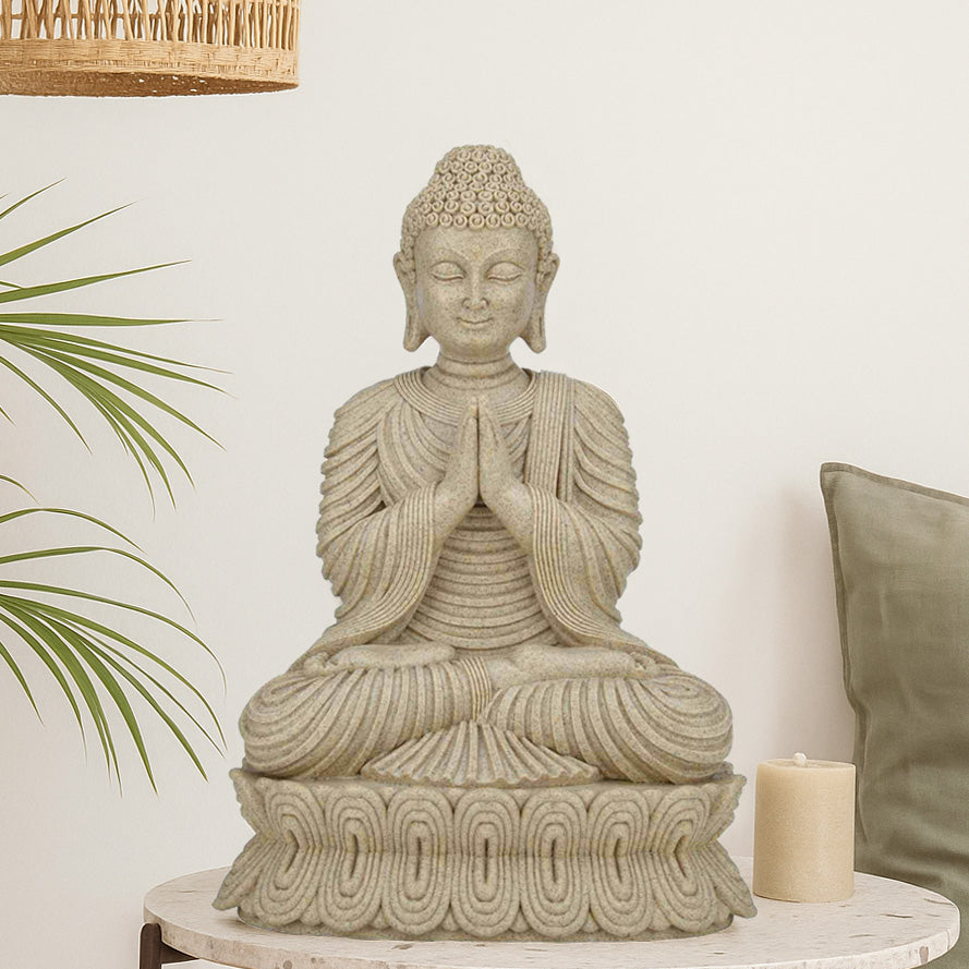 Anjali Mudra Buddha Decorative Polyresin Showpiece- Sand Brown