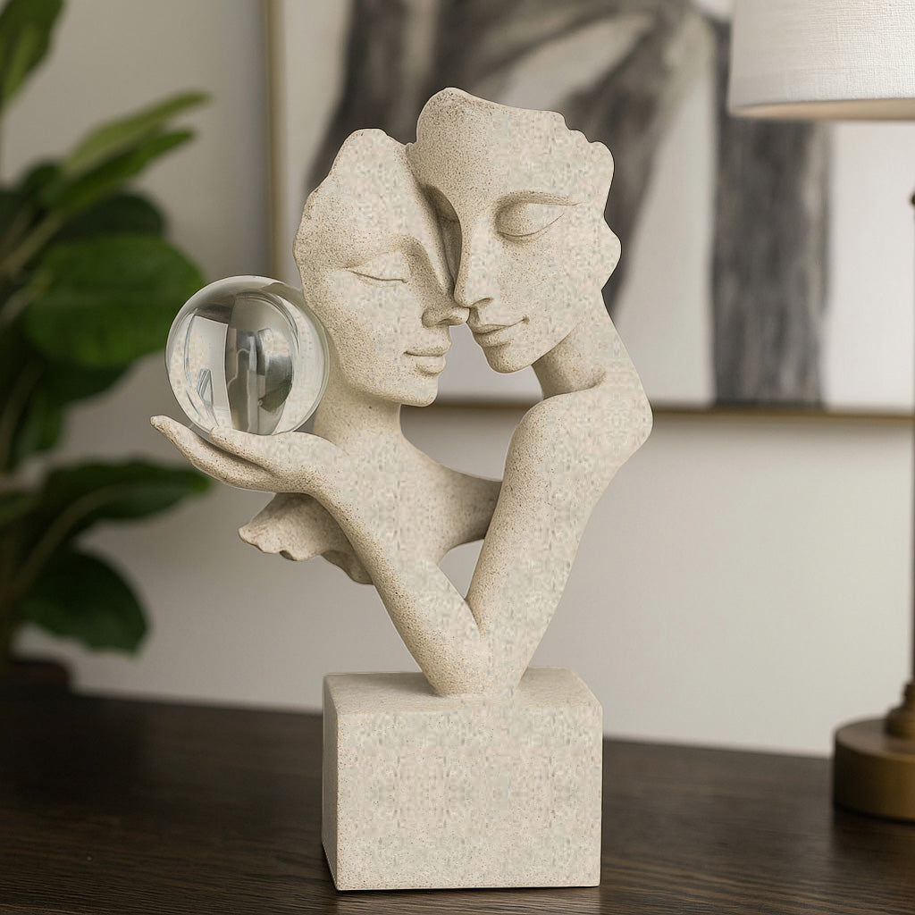 Abstract Couple Holding Crystal Sphere Decorative Polyresin Showpiece- Sand Brown