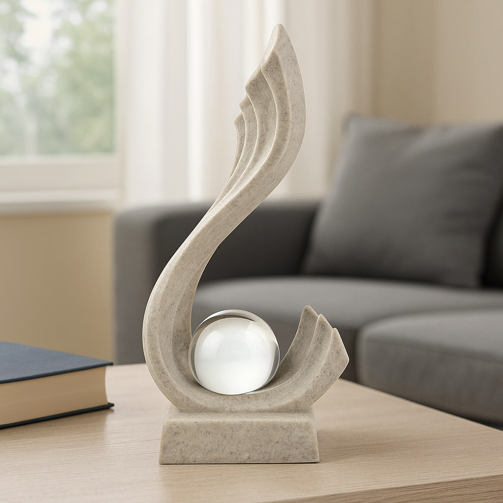 Wave Swirl with Crystal Sphere Table Décor Polyresin Showpiece- Sand Brown