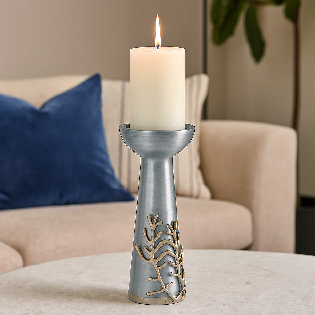 Decorative Candle Holder with Golden Branch Large- Grey and Gold