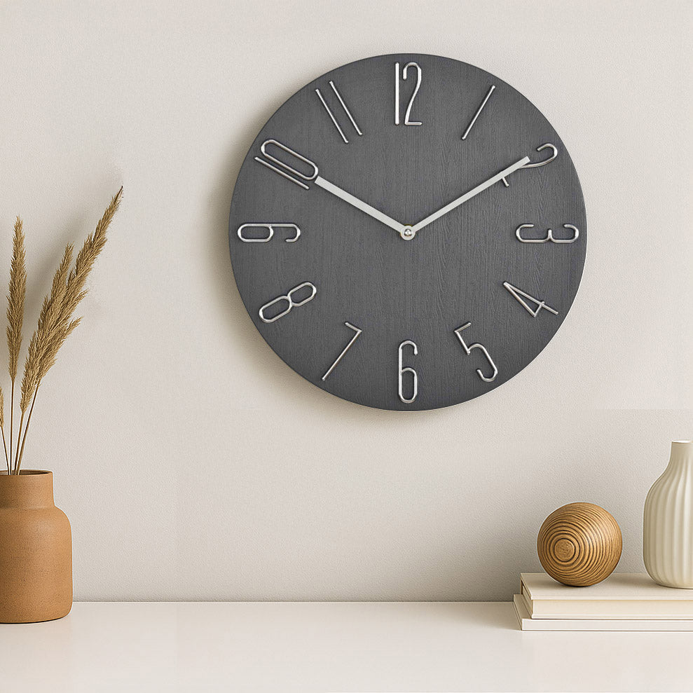 3D Numeric Plastic Modern Wall Clock- Black