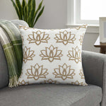 Multi Lotus Pattern Fabric Cushion Cover- Off-white
