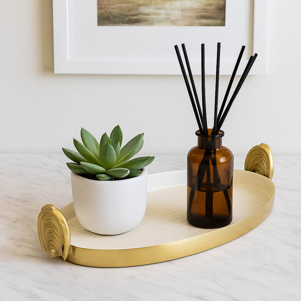 Decorative Tray with Arch Handle- Cream and Gold