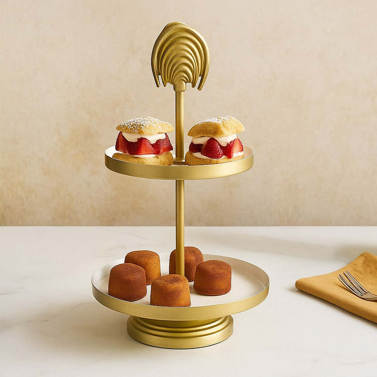 Two Tier Pastry Stand- Cream and Gold