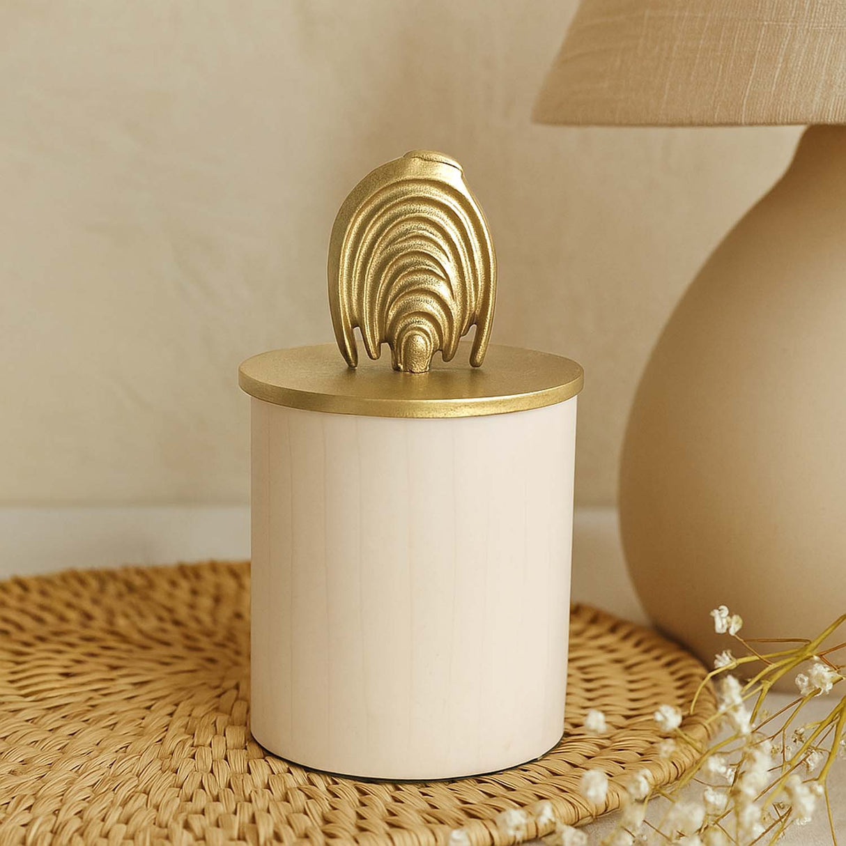 Cannister with Arch Lid Small- Cream and Gold