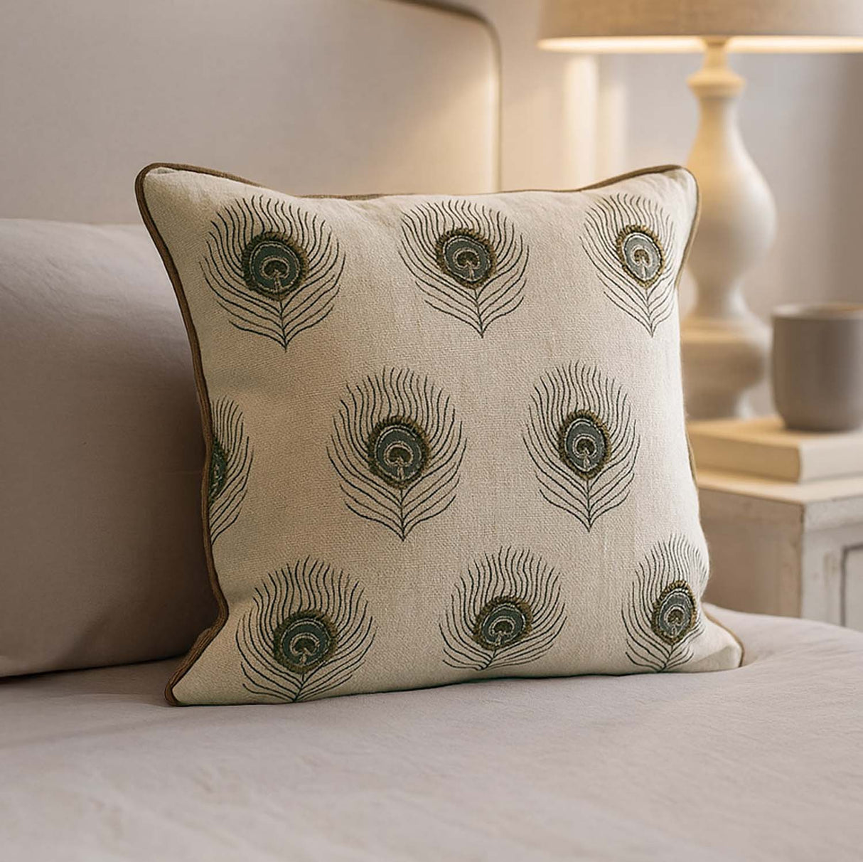 Multi Moorpank Pattern Fabric Cushion Cover- Beige and Gold